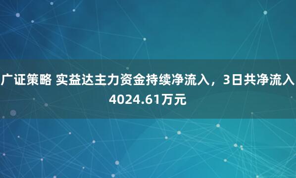 广证策略 实益达主力资金持续净流入，3日共净流入4024.61万元